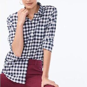 J.Crew Classic-fit Shirt in Crinkle Gingham Navy Blue Womens Size M